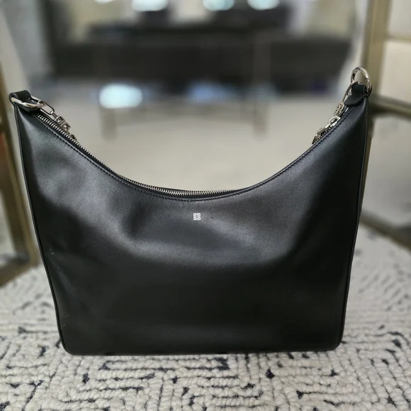 🌟 Givenchy Black Cut Out Moon Shoulder Bag with Silver Chain, authentic
